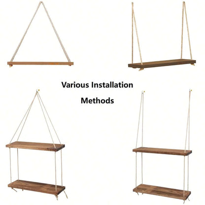 Wooden Swing Hanging Hemp Rope Wall