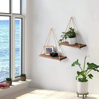 Wooden Swing Hanging Hemp Rope Wall