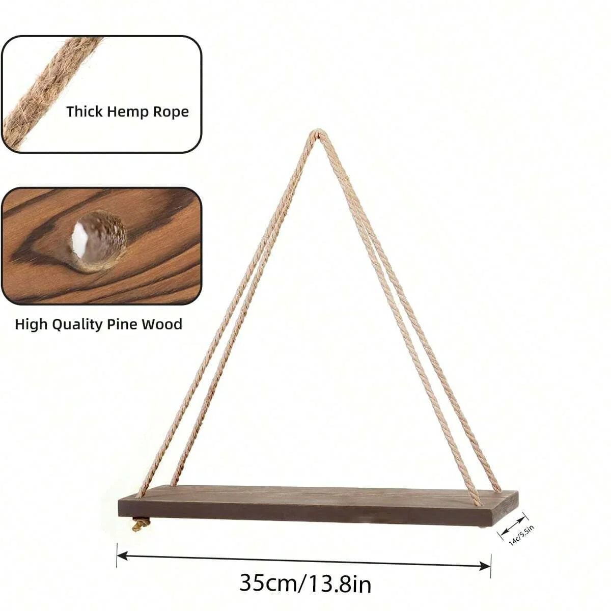 Wooden Swing Hanging Hemp Rope Wall